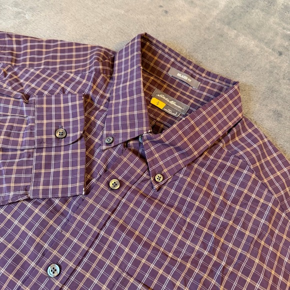 Eddie Bauer Other - Eddie Bauer Mens Large Purple Plaid Relaxed Fit Long Sleeve Button Down Shirt